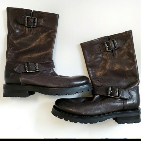 Frye Veronica Short Brown Leather Mid-Calf Boot - Picture 3 of 10